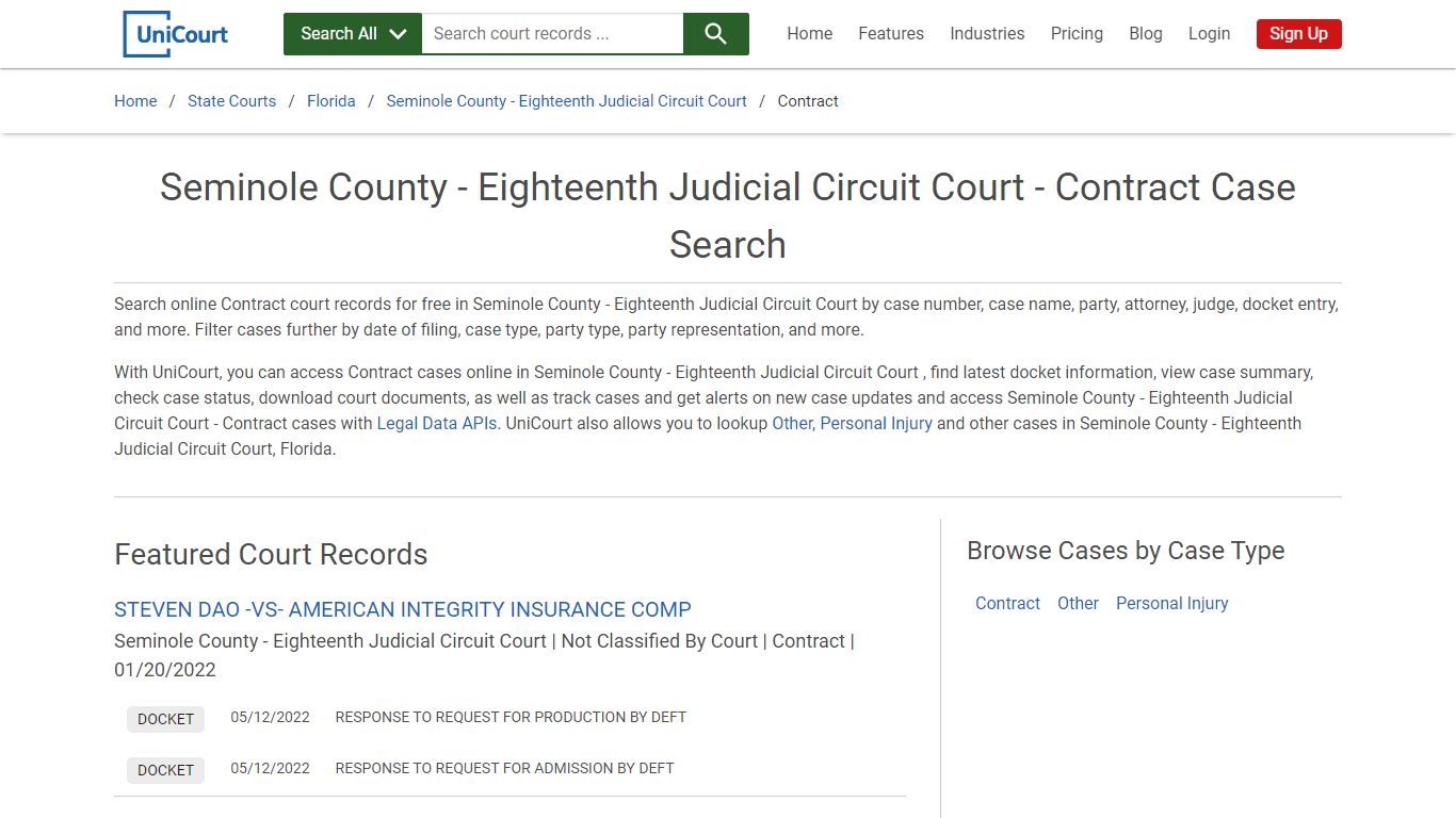 Eighteenth Circuit Courts - Seminole County - Contract ...